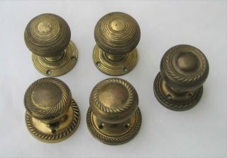 5 Vintage Brass Door Knobs Handles Reclaimed