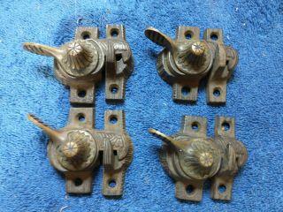 Set Of 4 Antique Victorian Cast Iron/brass Window Sash Lock W/catch
