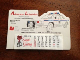 Vintage Adamson Industries Police Equipment Federal Signal Dealer 1992 Calendar