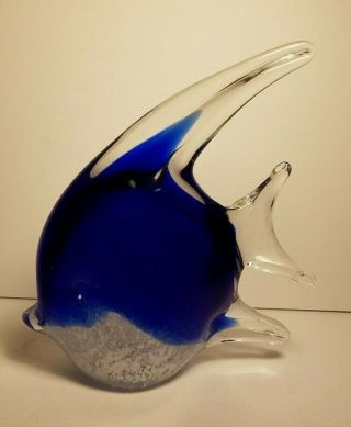 Hand Blown Art Glass Blue And White Fish