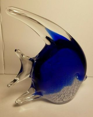 Hand Blown Art Glass Blue And White Fish 2