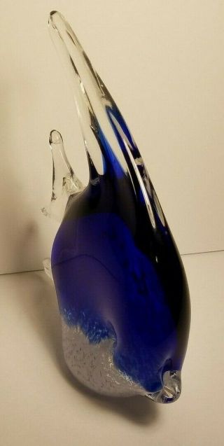 Hand Blown Art Glass Blue And White Fish 3