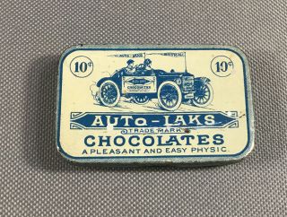 Vintage 1906 Auto - Laks Chocolates Tin Litho Medicine Laxative Tin