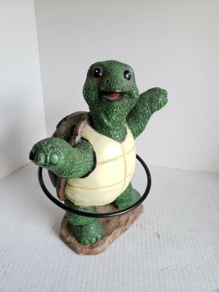 Turtle Sculpture Figure Tortoise W Hula Hoop Figurine Statue Home Garden Decor