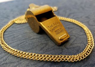 Vintage Acme Thunderer Brass Whistle W/ Chain - Made In England -