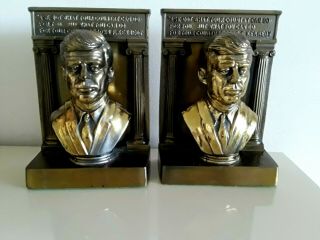 1964 J.  F.  K.  John F.  Kennedy Brass Plated Bookends With " Ask Not " Speech Phrase