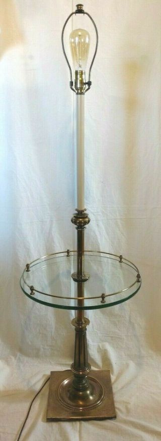 Vintage Mid Century Brass Stiffel Floor Lamp With Glass Table 54 "