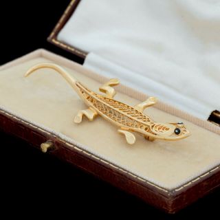 Antique Vintage Art Deco Retro 14k Yellow Gold Enamel Figural Lizard Pin Brooch