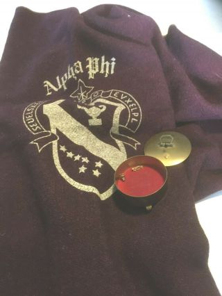 Alpha Phi Throw With Crest,  Burgundy With Gold Edging 60 X 38; Trinket Box,  Pins