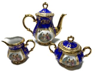 Vintage Bareuther Waldassen Bavaria Germany Cobalt Blue 22kt Gold Coffee/tea Set