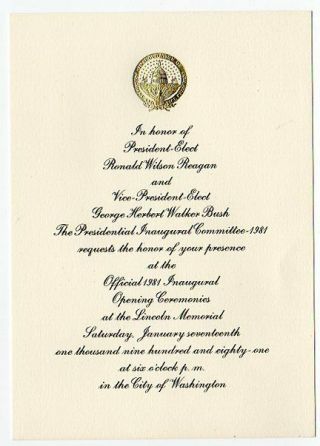 Ronald Reagan 1981 Inaugural Opening Ceremonies Invitation