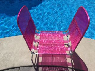 Vintage Folding Outdoor Vinyl Tube Chaise Lounge Chair Beach Deck Or Pool