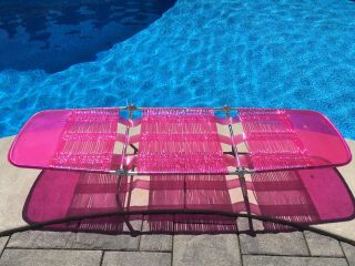 Vintage Folding Outdoor Vinyl Tube Chaise Lounge Chair Beach Deck or Pool 2