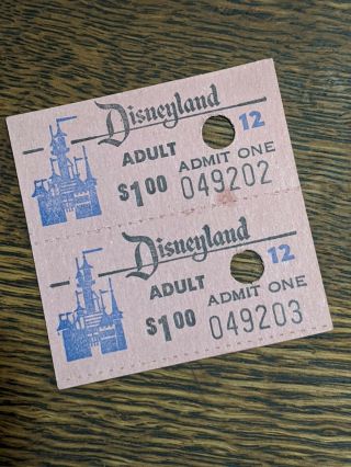 Two Very Rare Vintage Disneyland $1.  00 Admit One Adult Tickets From 1950 