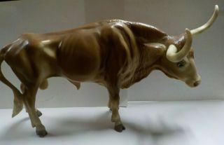 Vintage Breyer Molding Co.  Texas Longhorn Bull Chestnut Tan Made In Usa 14 1/2 "