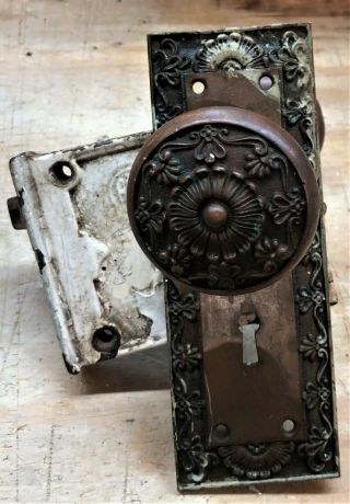 Vintage Antique Victorian Door Knobs,  Plate And Locking Latch