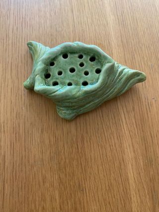Vintage Flower Frog In The Shape Of A Tree Trunk With Green Glaze