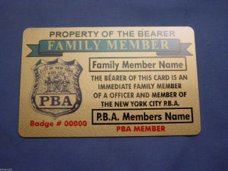 Nypd - Pba - Dea Police Family Member Card In Brass York City Police - Fop - Pba