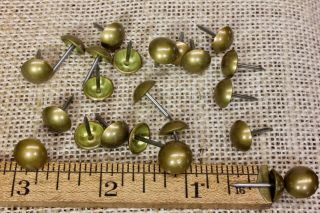 35 Old Brass Tacks 3/8” Diameter Vintage Upholstery Nails Domed Round Heads