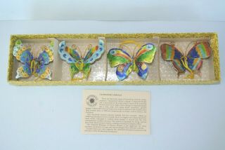 Set Of 4 Smithsonian Cloisonne 3 " Butterfly Christmas Ornaments