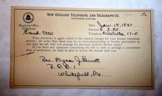 England Telephone Telegraph Co Please Pay Your Charges 1947