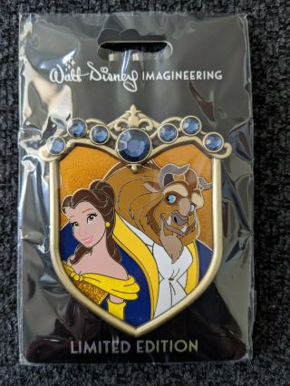 Disney Mog Wdi Belle & Beast Princess Couple Crest Pin Le Beauty And The Beast