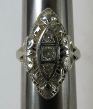 Antique 14k White Gold Ladies Ring With (3) Diamonds Sz 6