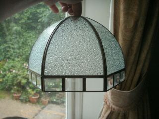 Old Vintage Art Deco Style Bevelled Glass Metal Hanging Light Shade Fitting Fine