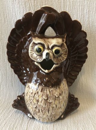 12 " Vintage Ceramic Owl Figure Wings Outstretched Open Mouth Coin Bank Lamp?