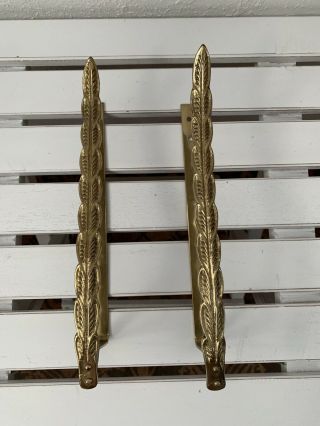 Vintage Brass Curtain Tie Backs,  10 Inches,  Leaf Scalloped,  Portugal