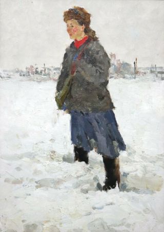 Vtg Russian Impressionist Oil Painting Winter Scene