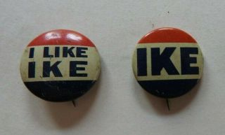 (2) 1952 Dwight Eisenhower " I Like Ike " Republican Campaign Pinback Buttons