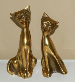 Vintage Pair Mid Century Modern Seiden Brass Siamese Cats Figurines Statues