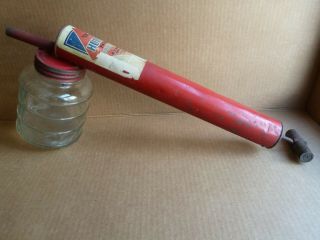 Large Vintage Hudson Patrol Pump Sprayer Duster W/ Quart Clear Glass Jar