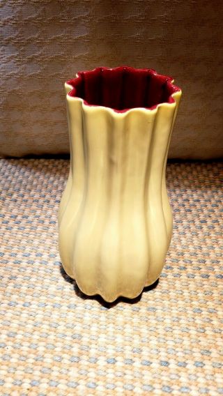 Vintage Catalina Pottery Vase 0263 In Yellow And Maroon