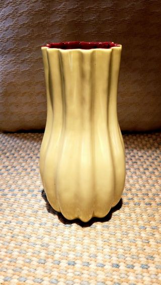 Vintage Catalina Pottery Vase 0263 in Yellow and Maroon 2