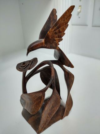 Hand Carved Wood Humming Bird Signed By Maite Euclide 8 