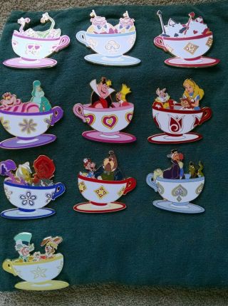 Rare Disney Wdi Alice In Wonderland Set Of 10 Pins - Teacups - Le 250 Exclusive