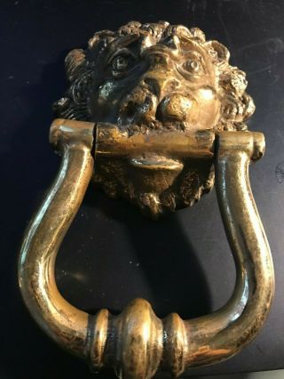 Large Antique Vintage Style Aged Brass Lion Head Door Knocker,  6 - 1/2 "