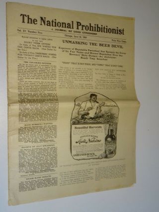 1909 The National Prohibitionist Paper June 10 Unmasking Beer Devil Anheuser Bus