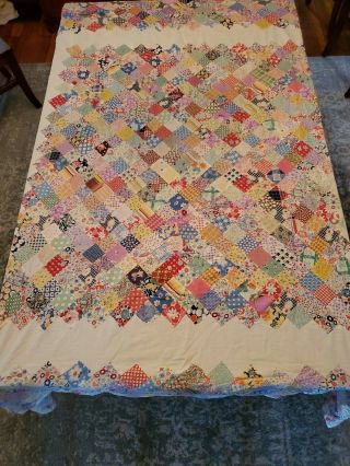 Vintage Quilt Top Handmade Hand Stitched Multi - Color 82 " X 78 "