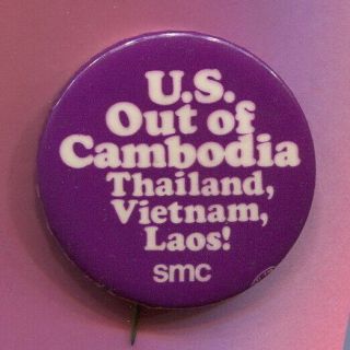1970 Smc Anti Vietnam War U.  S.  Out Of Cambodia,  Thailand,  Vietnam,  Laos Pin