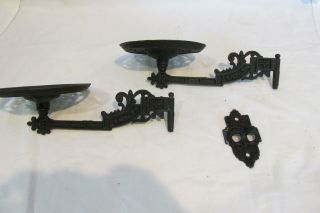 Antique Cast Iron Wall Candle Oil Lamp Holders 1 Bracket Holds 2 Holders Double