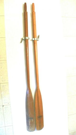 Matching Set Of 2 Vtg.  Feather Brand Caviness Woodwork Canoe Boat Oars W/ Locks