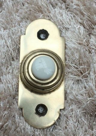 Vintage Edwardian Door Bell Solid Brass Ceramic Porcelain Button Antique