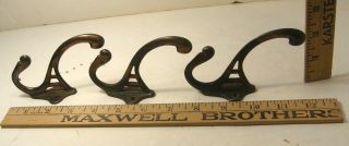 3 Antique Copper On Cast Iron Double Hall Tree Coat Hat Wall Hooks Art Nouveau