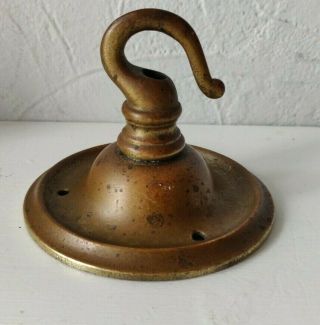 Old Antique Vintage Bronze Brass Ceiling Rose With Gallery Hook - Strong - 9cm