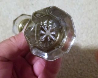Antique Crystal Door Knob Set Victorian Style Doorknob 8 Point 1 3/4 Across Flat