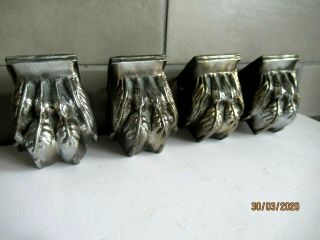 ANTIQUE CAST METAL FURNITURE / TABLE /DESK STAND FEET LION FEET,  PAW SET OF FOUR 2