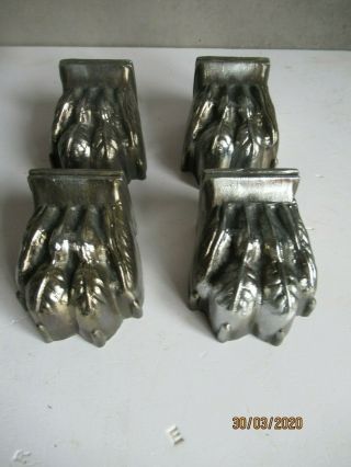 ANTIQUE CAST METAL FURNITURE / TABLE /DESK STAND FEET LION FEET,  PAW SET OF FOUR 3